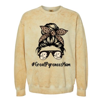 Great Pyrenees Mom Life Messy Bun Hair Leopard Bandana Gift Colorblast Crewneck Sweatshirt