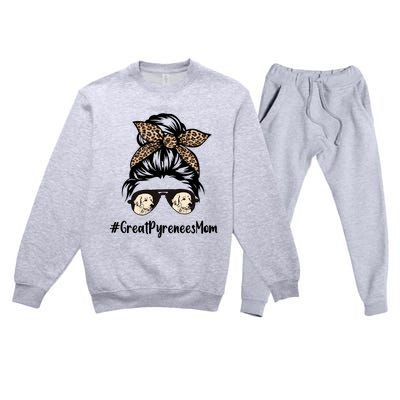 Great Pyrenees Mom Life Messy Bun Hair Leopard Bandana Gift Premium Crewneck Sweatsuit Set