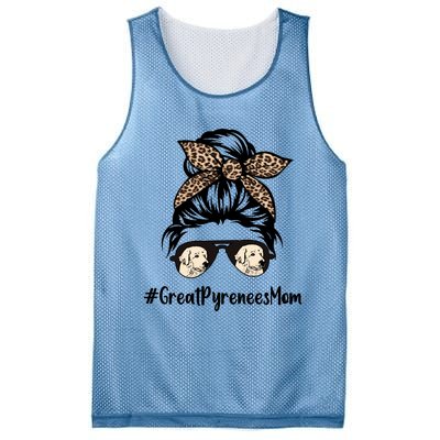 Great Pyrenees Mom Life Messy Bun Hair Leopard Bandana Gift Mesh Reversible Basketball Jersey Tank