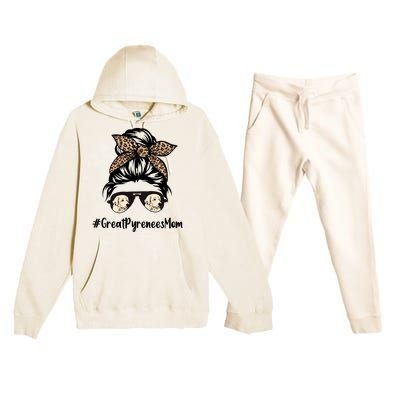 Great Pyrenees Mom Life Messy Bun Hair Leopard Bandana Gift Premium Hooded Sweatsuit Set