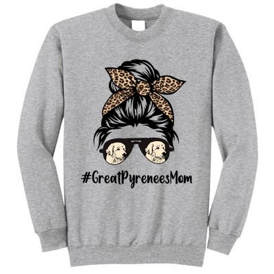 Great Pyrenees Mom Life Messy Bun Hair Leopard Bandana Gift Tall Sweatshirt