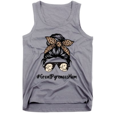 Great Pyrenees Mom Life Messy Bun Hair Leopard Bandana Gift Tank Top