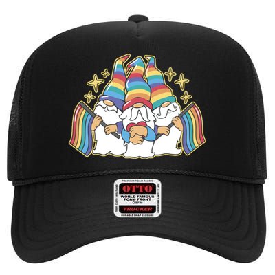 Gnomes Pride Month LGBTQ High Crown Mesh Back Trucker Hat