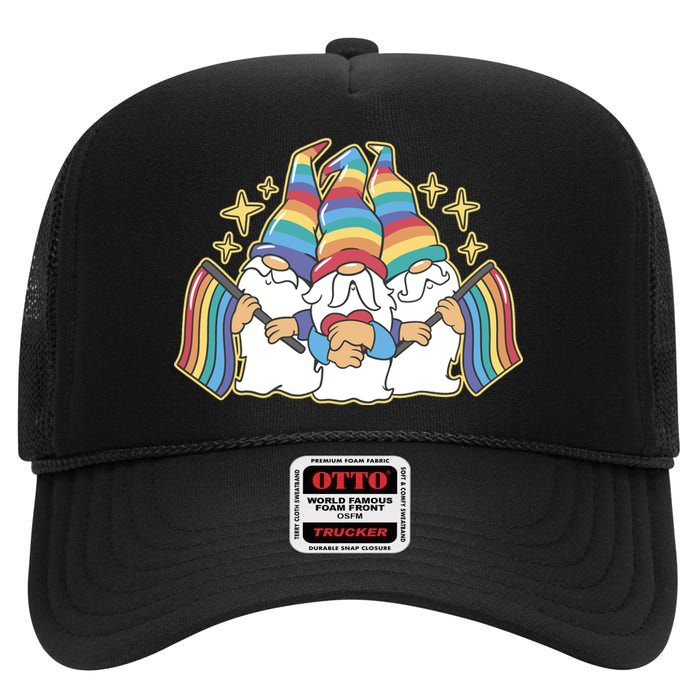 Gnomes Pride Month LGBTQ High Crown Mesh Back Trucker Hat