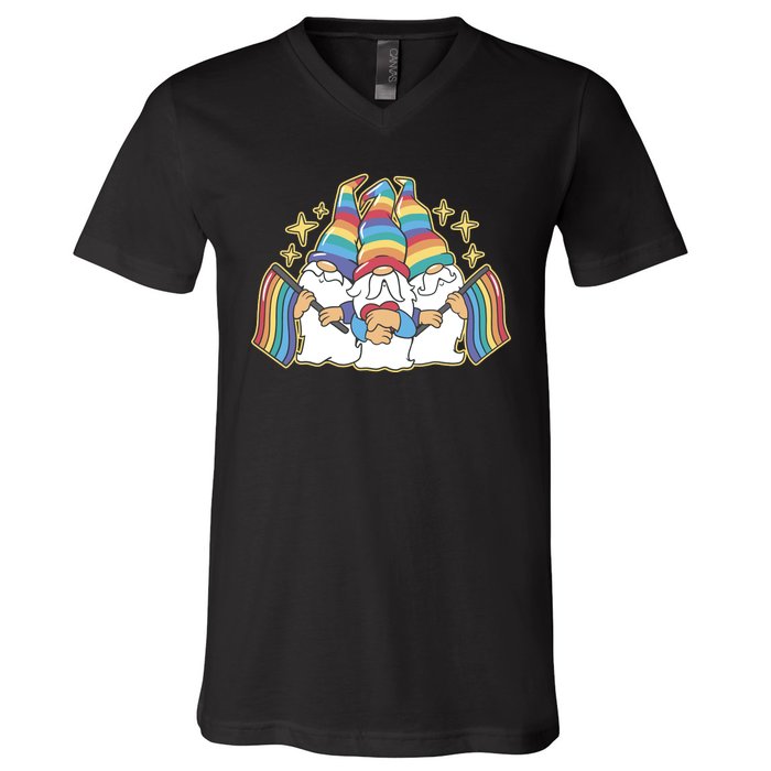 Gnomes Pride Month LGBTQ V-Neck T-Shirt