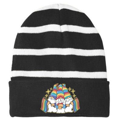 Gnomes Pride Month LGBTQ Striped Beanie with Solid Band