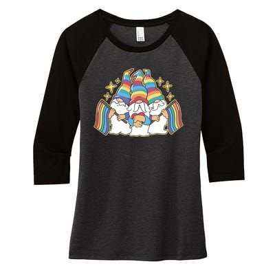 Gnomes Pride Month LGBTQ Women's Tri-Blend 3/4-Sleeve Raglan Shirt