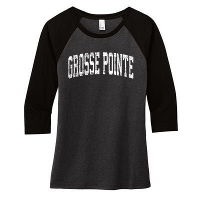 Grosse Pointe Michigan MI Vintage Athletic Sports Women's Tri-Blend 3/4-Sleeve Raglan Shirt