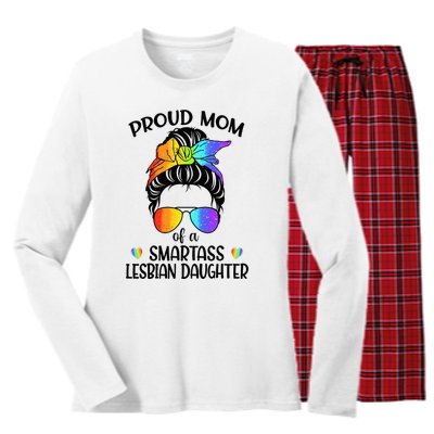 Great Proud Mom Of A Smartass Lesbian Daughter LGBTQ Pride Women's Long Sleeve Flannel Pajama Set 