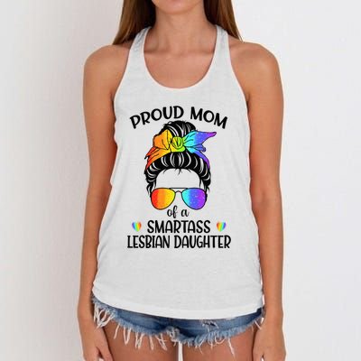 Great Proud Mom Of A Smartass Lesbian Daughter LGBTQ Pride Women's Knotted Racerback Tank