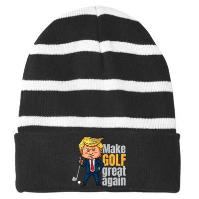 Golfing Protrump Make Golf Great Again Striped Beanie with Solid Band