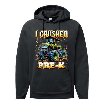 Graduation Prek Monster Truck Boy I Crushed Preschool Grad Performance Fleece Hoodie