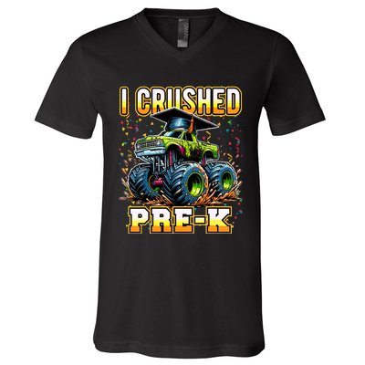 Graduation Prek Monster Truck Boy I Crushed Preschool Grad V-Neck T-Shirt