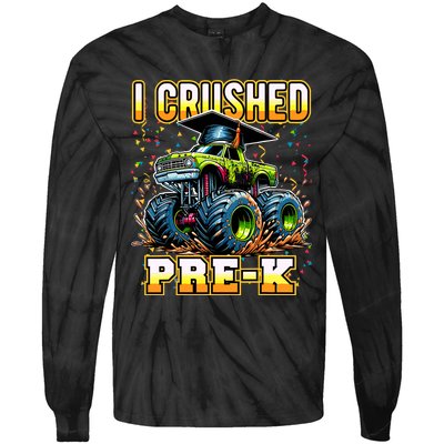 Graduation Prek Monster Truck Boy I Crushed Preschool Grad Tie-Dye Long Sleeve Shirt