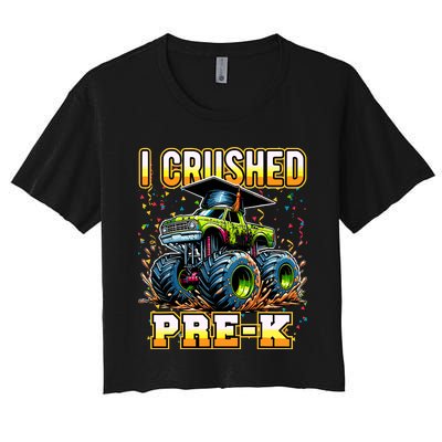 Graduation Prek Monster Truck Boy I Crushed Preschool Grad Women's Crop Top Tee