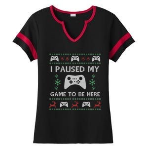 Gamer Paused My Game Ugly Christmas Sweater Ladies Halftime Notch Neck Tee