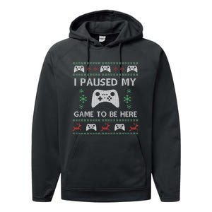 Gamer Paused My Game Ugly Christmas Sweater Performance Fleece Hoodie