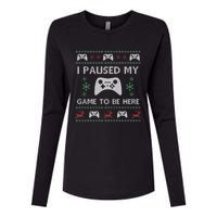 Gamer Paused My Game Ugly Christmas Sweater Womens Cotton Relaxed Long Sleeve T-Shirt