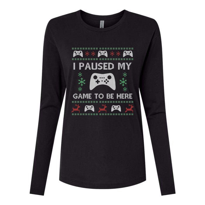 Gamer Paused My Game Ugly Christmas Sweater Womens Cotton Relaxed Long Sleeve T-Shirt