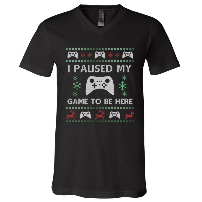 Gamer Paused My Game Ugly Christmas Sweater V-Neck T-Shirt