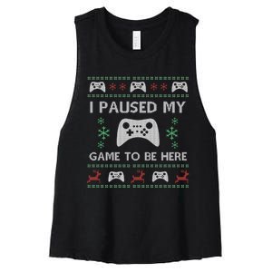 Gamer Paused My Game Ugly Christmas Sweater Women's Racerback Cropped Tank