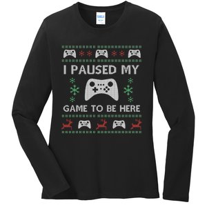 Gamer Paused My Game Ugly Christmas Sweater Ladies Long Sleeve Shirt