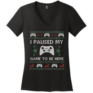 Gamer Paused My Game Ugly Christmas Sweater Women's V-Neck T-Shirt