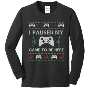 Gamer Paused My Game Ugly Christmas Sweater Kids Long Sleeve Shirt