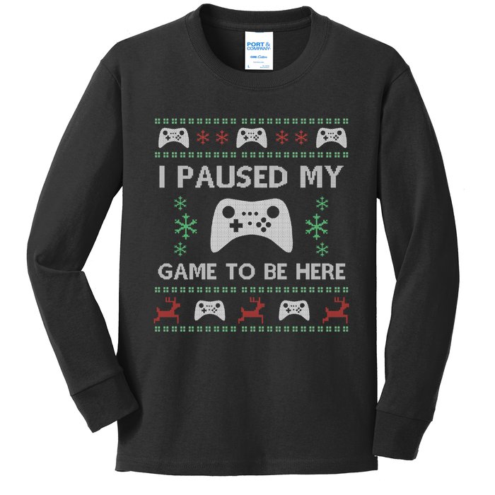 Gamer Paused My Game Ugly Christmas Sweater Kids Long Sleeve Shirt