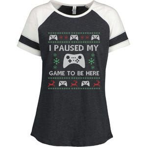 Gamer Paused My Game Ugly Christmas Sweater Enza Ladies Jersey Colorblock Tee