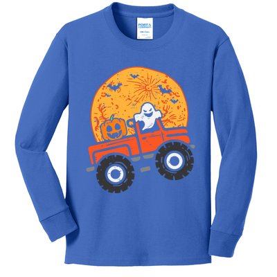 Ghost Pumpkin Monster Truck Moon Halloween Gift Kids Long Sleeve Shirt