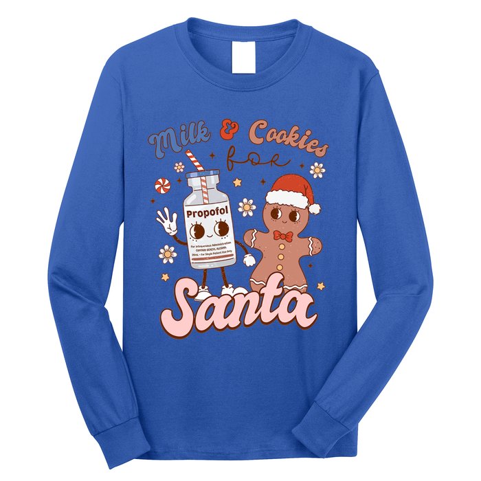 Groovy Propofol Milk And Cookies For Santa Nurse Christmas Gift Long Sleeve Shirt