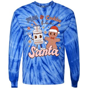 Groovy Propofol Milk And Cookies For Santa Nurse Christmas Gift Tie-Dye Long Sleeve Shirt