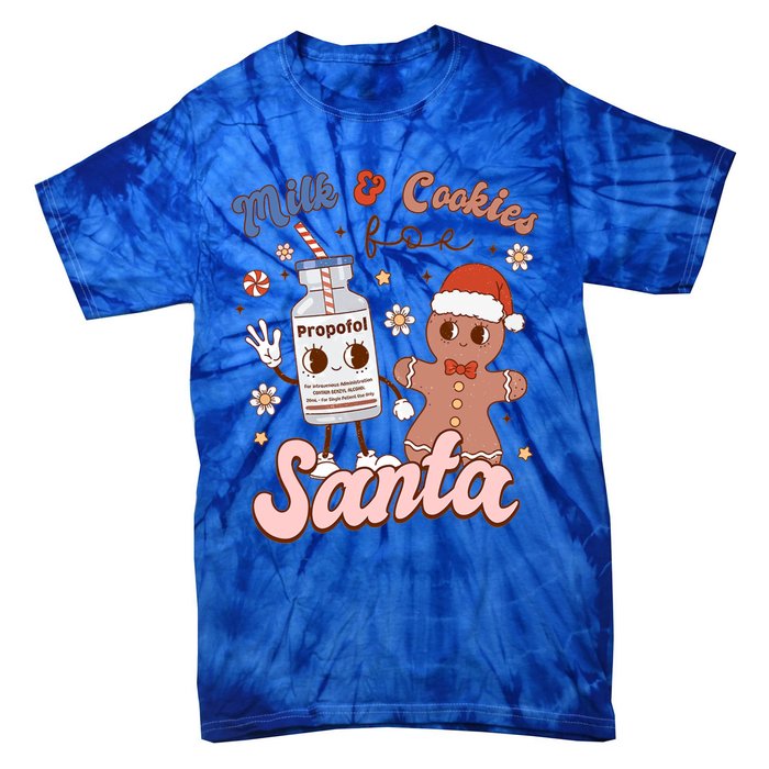 Groovy Propofol Milk And Cookies For Santa Nurse Christmas Gift Tie-Dye T-Shirt