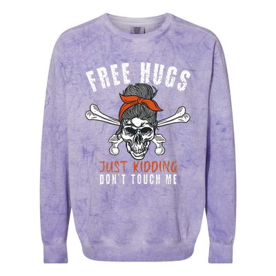 Goth Punk Mom Free Hugs Don't Touch Me Funny Skull Colorblast Crewneck Sweatshirt