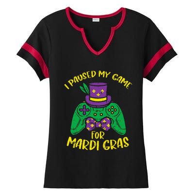 Gamer Paused My Game Mardi Gras Gaming Ladies Halftime Notch Neck Tee