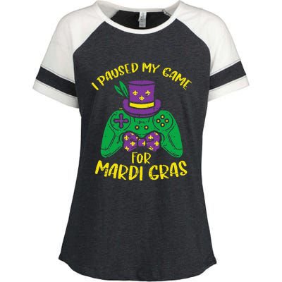 Gamer Paused My Game Mardi Gras Gaming Enza Ladies Jersey Colorblock Tee