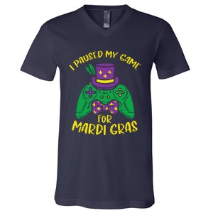 Gamer Paused My Game Mardi Gras Gaming V-Neck T-Shirt