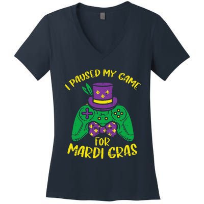 Gamer Paused My Game Mardi Gras Gaming Women's V-Neck T-Shirt