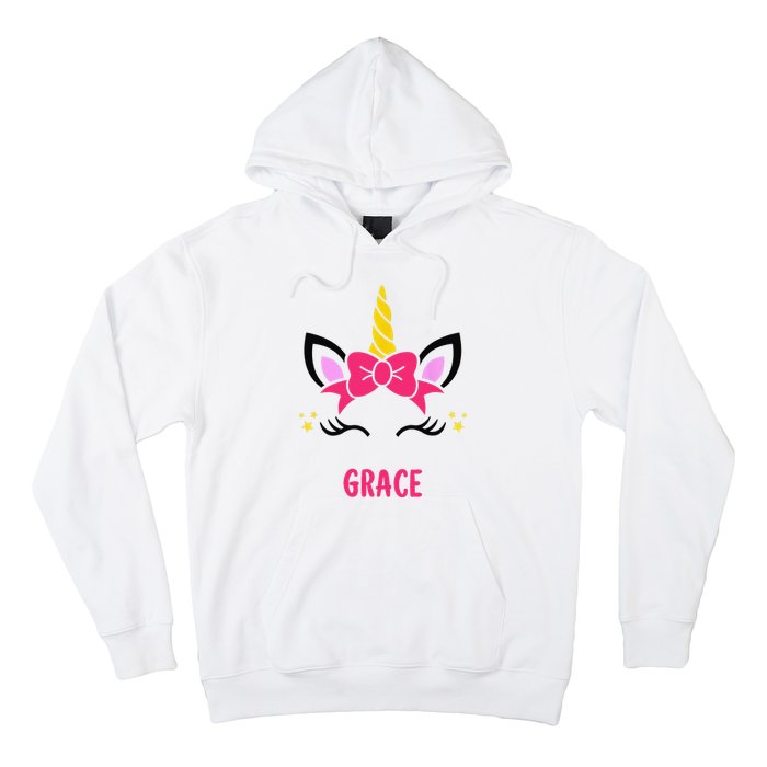 GRACE Personalized Name Pink Bow Unicorn Face Hoodie