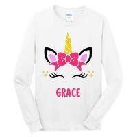 GRACE Personalized Name Pink Bow Unicorn Face Tall Long Sleeve T-Shirt