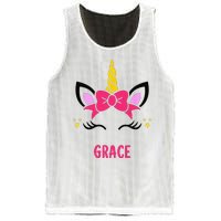 GRACE Personalized Name Pink Bow Unicorn Face Mesh Reversible Basketball Jersey Tank