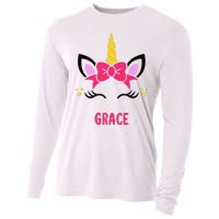 GRACE Personalized Name Pink Bow Unicorn Face Cooling Performance Long Sleeve Crew