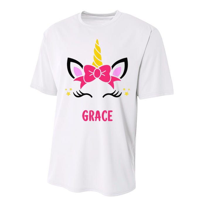 GRACE Personalized Name Pink Bow Unicorn Face Performance Sprint T-Shirt