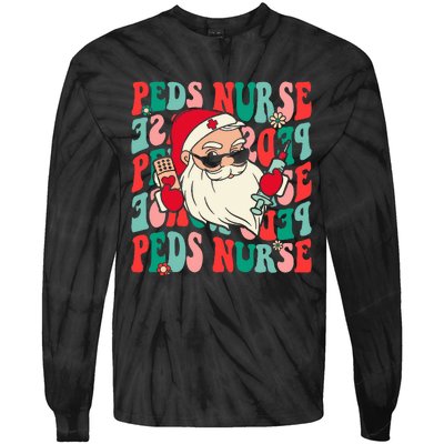 Groovy Peds Nurse Funny Christmas Pediatric Nurse Tie-Dye Long Sleeve Shirt