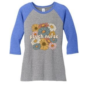 Groovy Psych Nurse Flowers Psychiatric Nursing Cute Gift Women's Tri-Blend 3/4-Sleeve Raglan Shirt