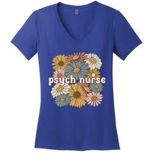 Groovy Psych Nurse Flowers Psychiatric Nursing Cute Gift Women's V-Neck T-Shirt