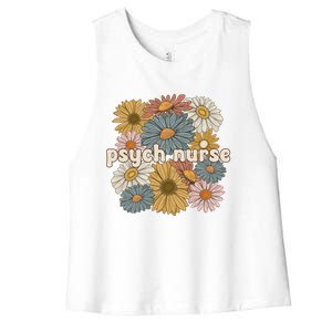 Groovy Psych Nurse Flowers Psychiatric Nursing Cute Gift Women's Racerback Cropped Tank