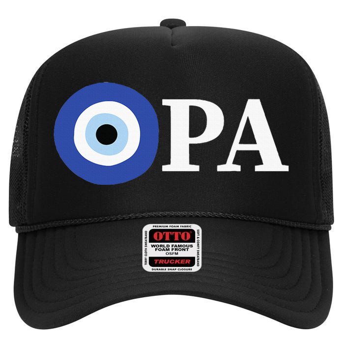 Greek Pride Opa Evil Eye High Crown Mesh Back Trucker Hat