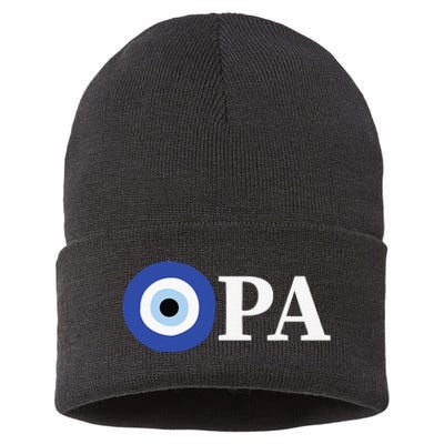 Greek Pride Opa Evil Eye Sustainable Knit Beanie